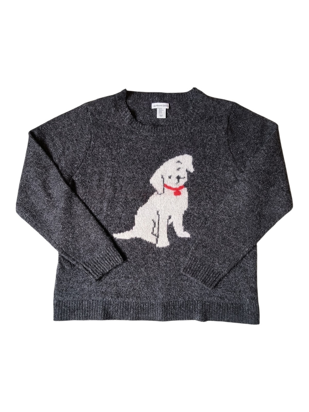 cupcakes & cashmere Charcoal Crewneck Sweater Women's XL with White Dog Motif
